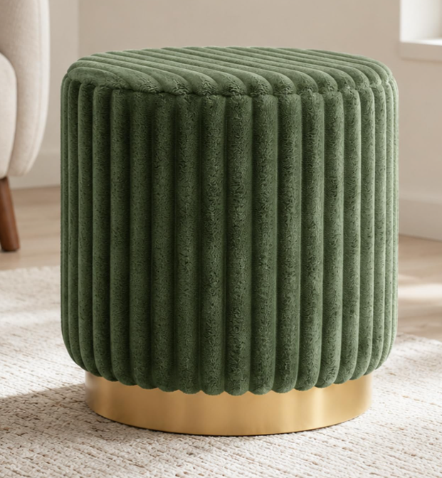 Round Faux Fur Vanity Stool With Gold Base